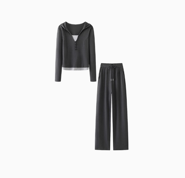 Chic Two-Piece Hooded Wide-Leg Pants Set