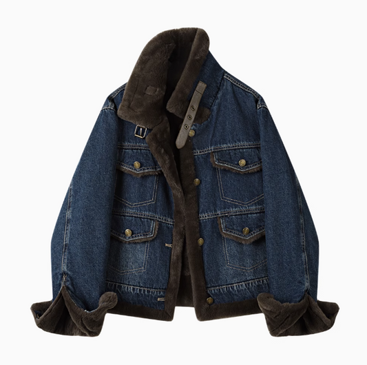 High-Grade Retro Fur Collar Denim Jacket