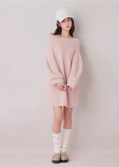 Snidel Elegant Off-Shoulder Wool Knitted Dress