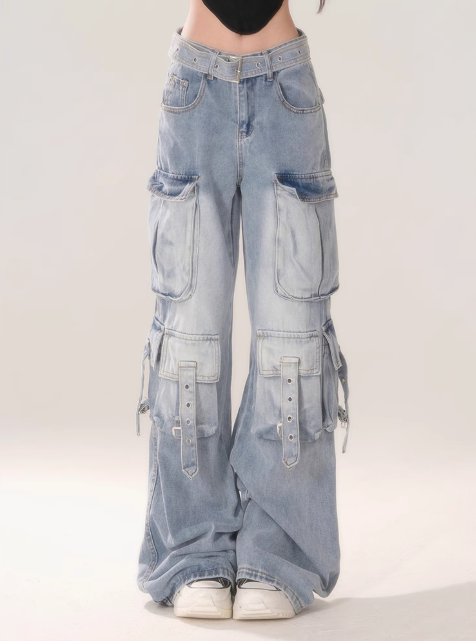 Women's Gradient Blue Cargo Jeans