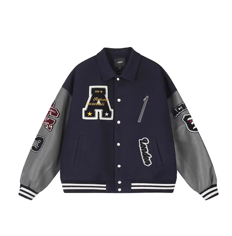 Title: Women's Oversized Varsity Jacket | Trendy Letterman Streetwear for Fall & Winter | Wool Blend & Faux Leather Sleeves