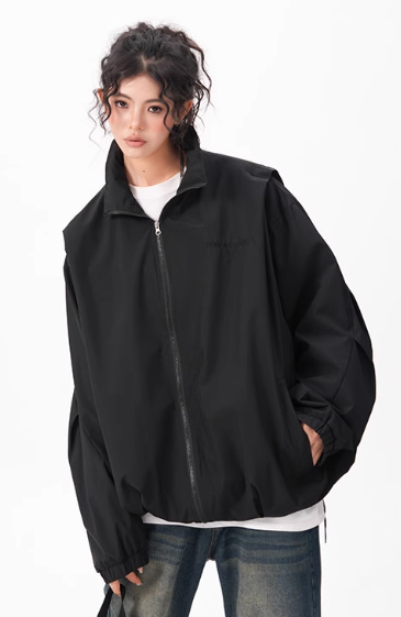 BWK Women’s Oversized Windbreaker – Lightweight Fall Jacket, Casual Zip-Up with Straight-Cut Design | Available in Black, Red, Beige | M-3XL