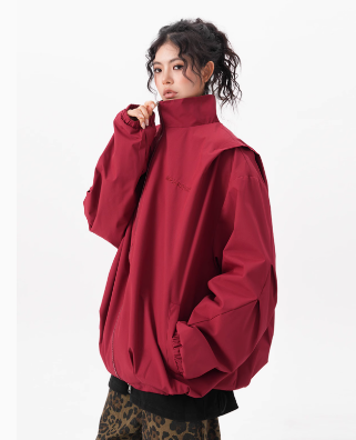 BWK Women’s Oversized Windbreaker – Lightweight Fall Jacket, Casual Zip-Up with Straight-Cut Design | Available in Black, Red, Beige | M-3XL