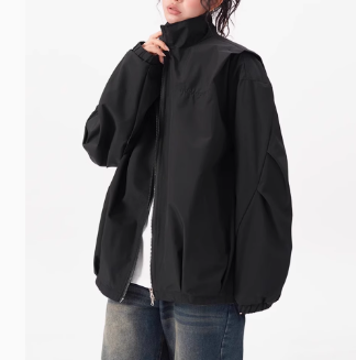 BWK Women’s Oversized Windbreaker – Lightweight Fall Jacket, Casual Zip-Up with Straight-Cut Design | Available in Black, Red, Beige | M-3XL