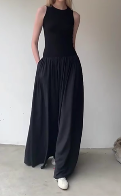 Sleeveless Commuting Maxi Dress with Hood and Elastic Waist