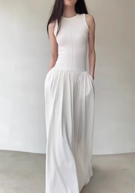 Sleeveless Commuting Maxi Dress with Hood and Elastic Waist