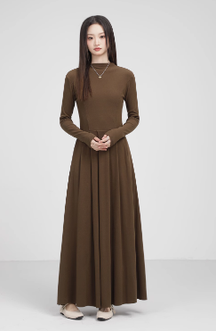 Commuting High-Waist A-Line Winter Maxi Dress with Half Turtleneck and Hood