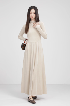 Commuting High-Waist A-Line Winter Maxi Dress with Half Turtleneck and Hood