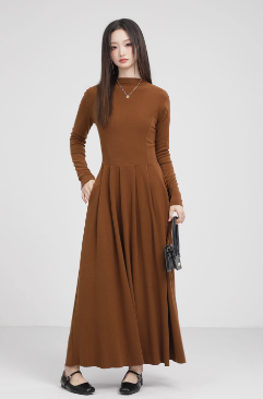 Commuting High-Waist A-Line Winter Maxi Dress with Half Turtleneck and Hood