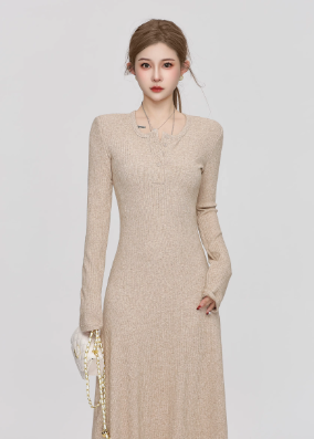 Elegant Knitted Long Sleeve Waist Skirt – Fall/Winter 2024 Collection