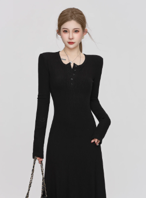 Elegant Knitted Long Sleeve Waist Skirt – Fall/Winter 2024 Collection