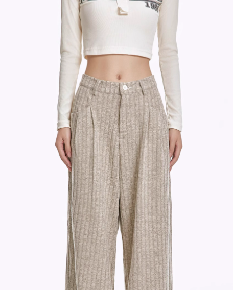 High-Waisted Knitted Straight-Leg Pants – Casual Autumn/Winter Essential