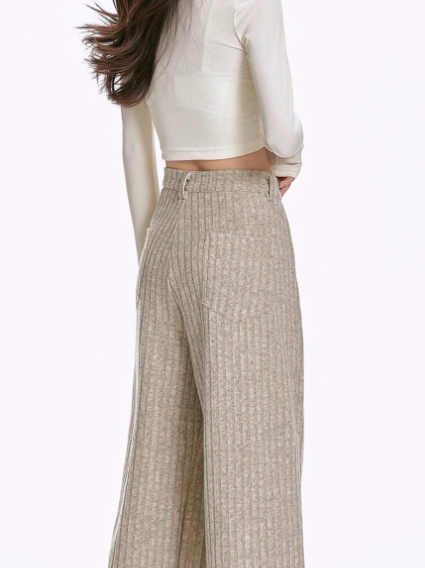 High-Waisted Knitted Straight-Leg Pants – Casual Autumn/Winter Essential