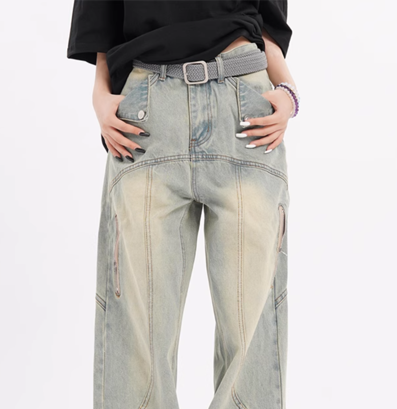 High-Waisted Distressed Denim Straight-Leg Jeans for Women