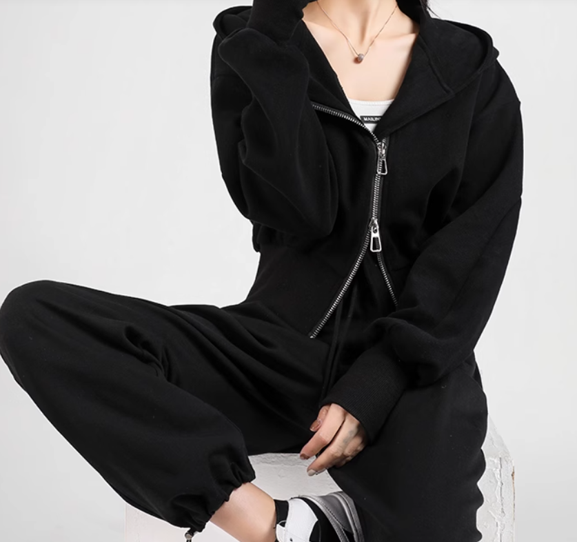 Batwing Sleeve Cropped Zipped Hoodie for woman