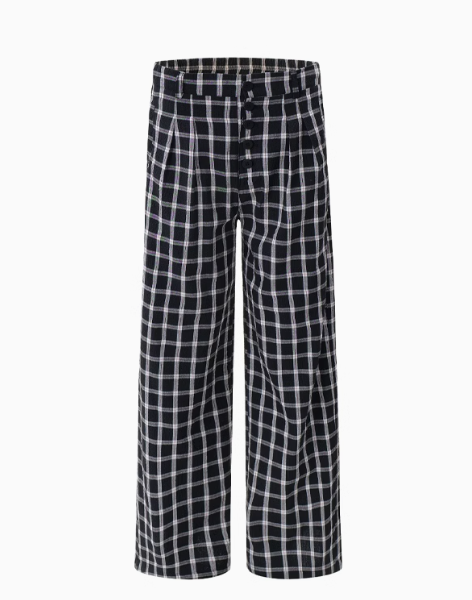 Wide-Leg High-Waist Plaid Trousers - Pants for Women