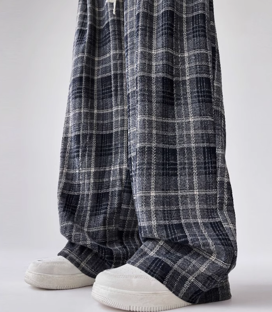 Plaid Wide-Leg Pants for Women | High-Waisted Drawstring Trousers