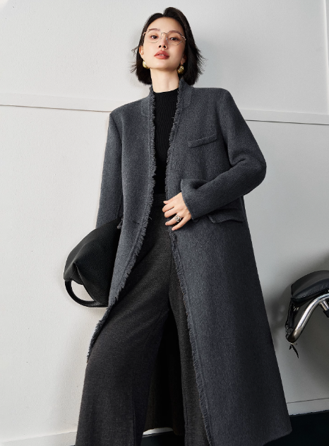 Women's Frayed Edge Wool Coat | Chic Winter Overcoat