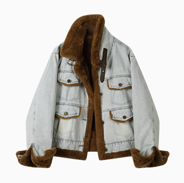 High-Grade Retro Fur Collar Denim Jacket