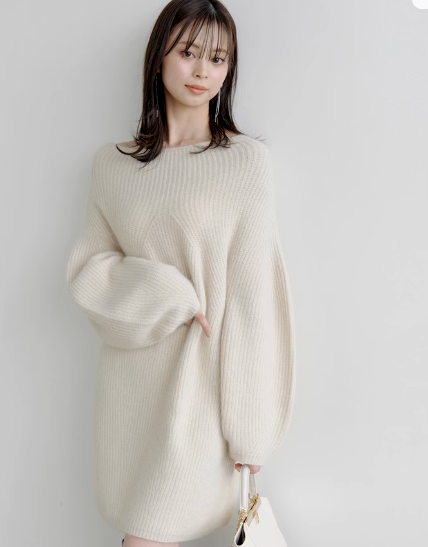 Snidel Elegant Off-Shoulder Wool Knitted Dress