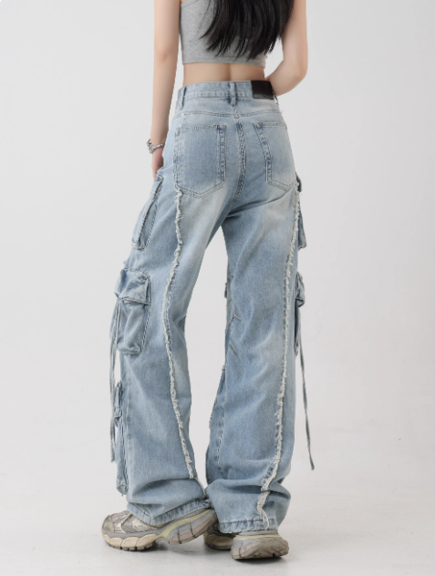 Women's High-Waisted Ripped Cargo Jeans