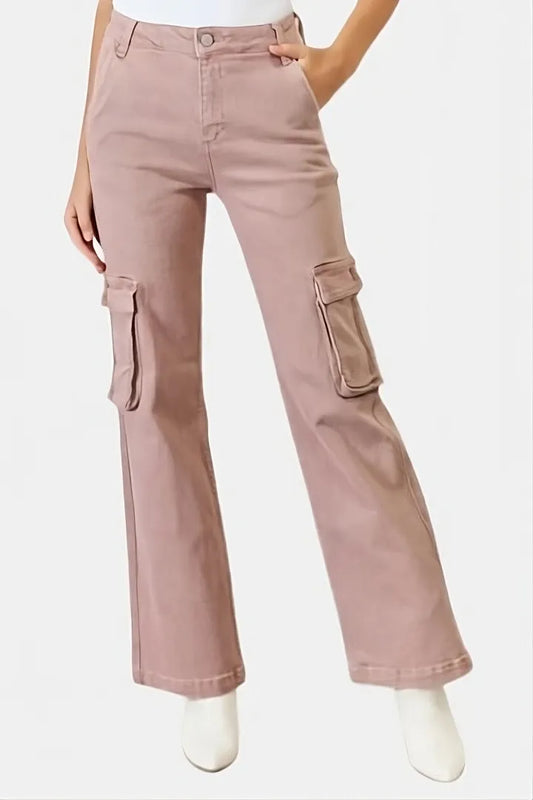 RISEN Full Size High Rise Cargo Wide Leg Jeans Trendsi