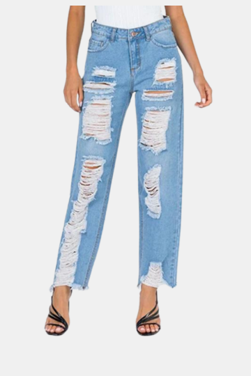 Raw Hem Distressed Straight Jeans Trendsi