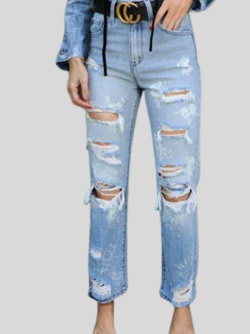 Distressed Straight Jeans with Pockets Trendsi