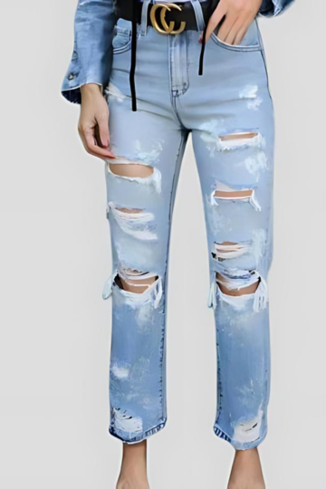 Distressed Straight Jeans with Pockets Trendsi