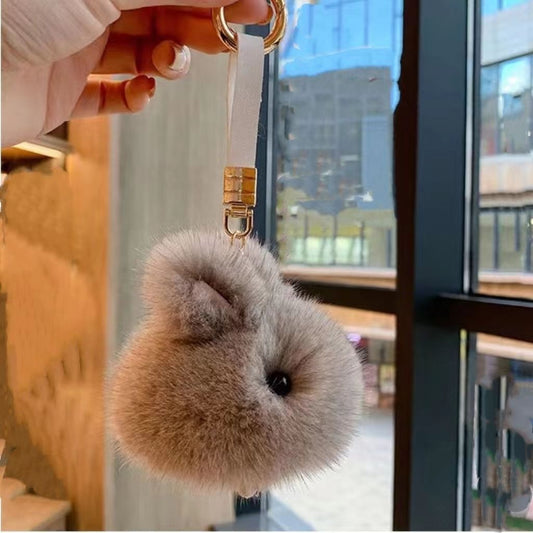 Cute Fluffy Bunny Keychain - Adorable Rabbit Fur Bag Charm