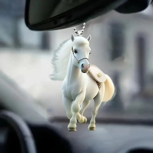 Charming White Horse Ornament for Car, Home, and Christmas Decoration