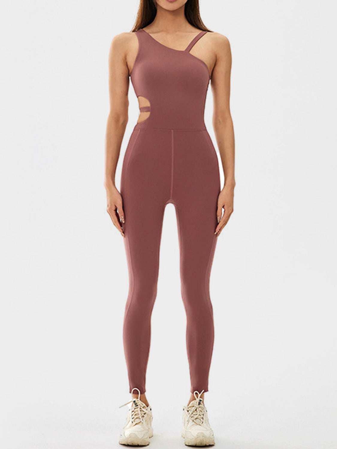 Cutout Asymmetrical Neck Active Jumpsuit - bllue yonders