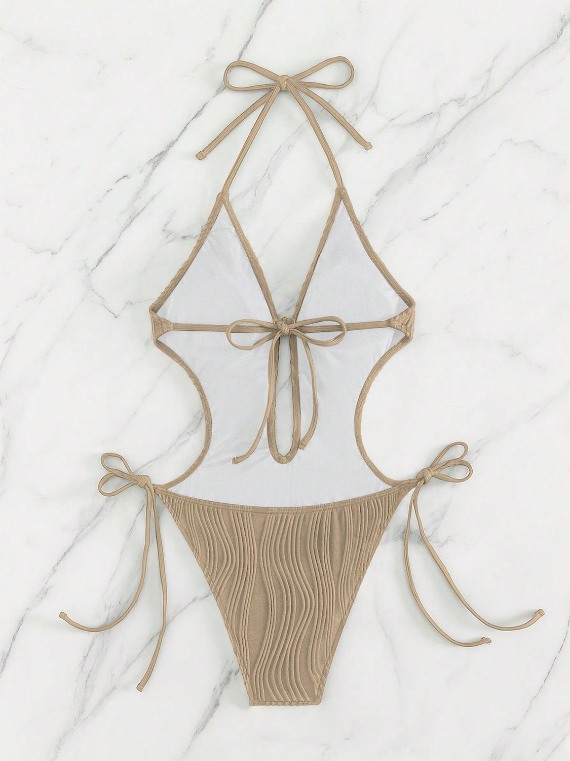 Textured Cutout Tied One-Piece Swimwear Trendsi