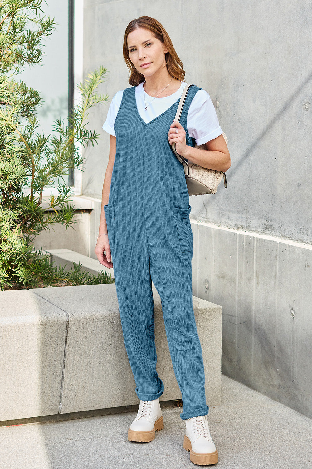 Double Take Full Size Sleeveless Straight Jumpsuit - bllue yonders