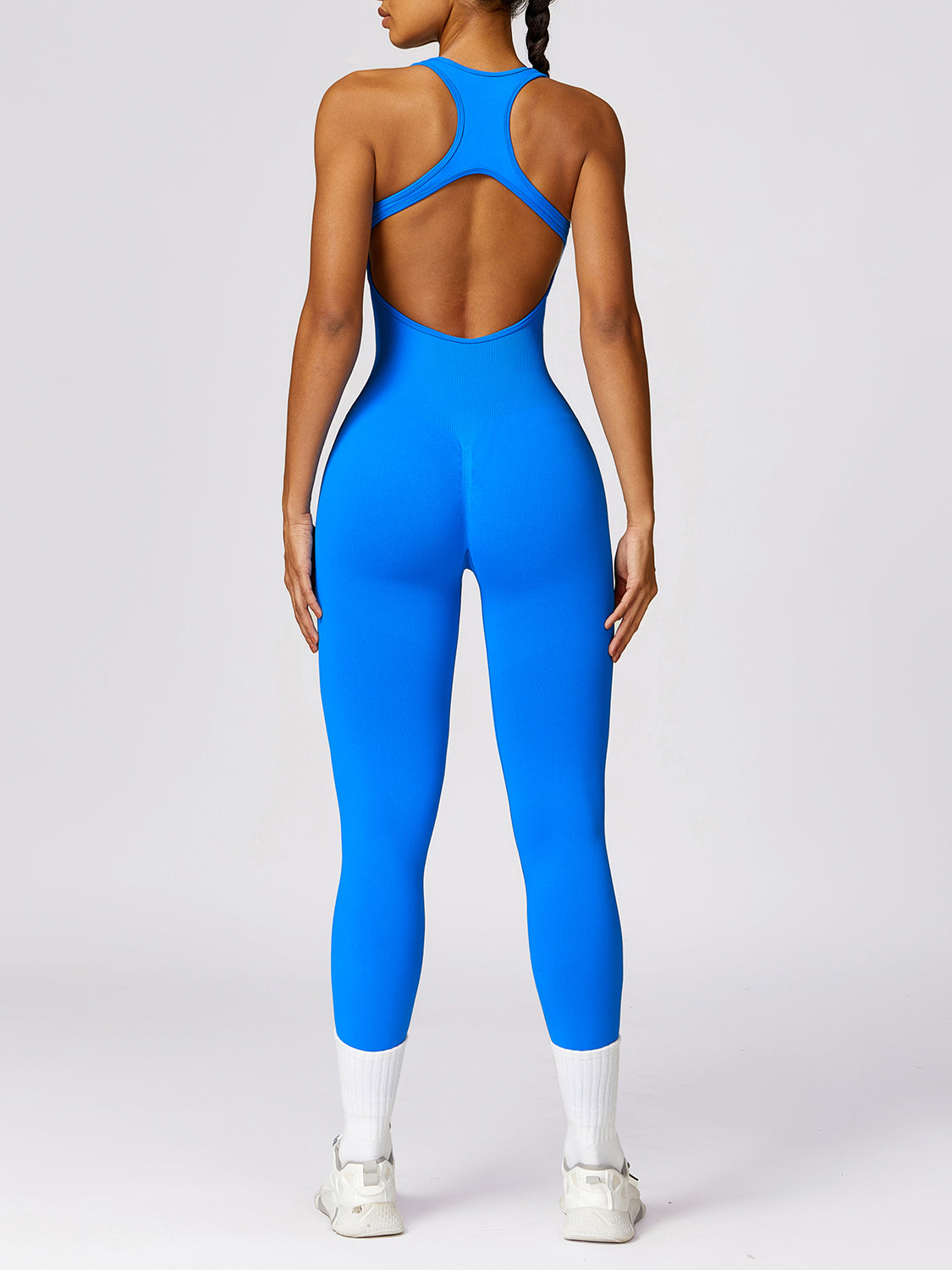 Basic Bae Sleeveless Cutout Racerback Active Jumpsuit - bllue yonders