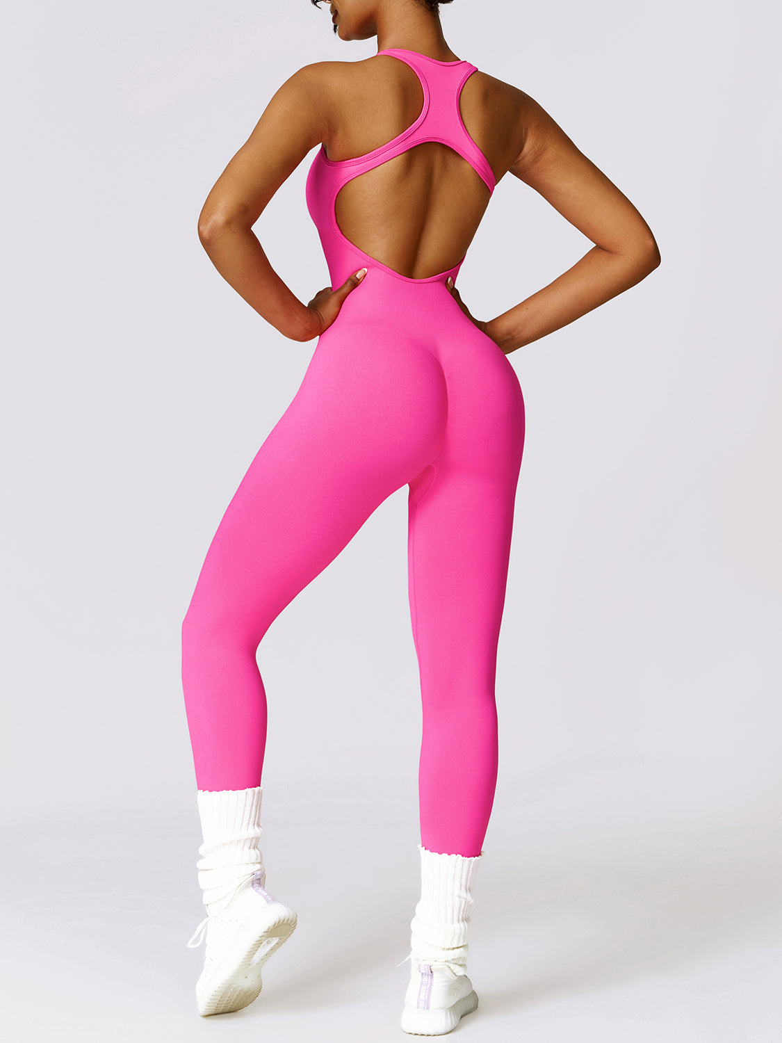 Basic Bae Sleeveless Cutout Racerback Active Jumpsuit - bllue yonders