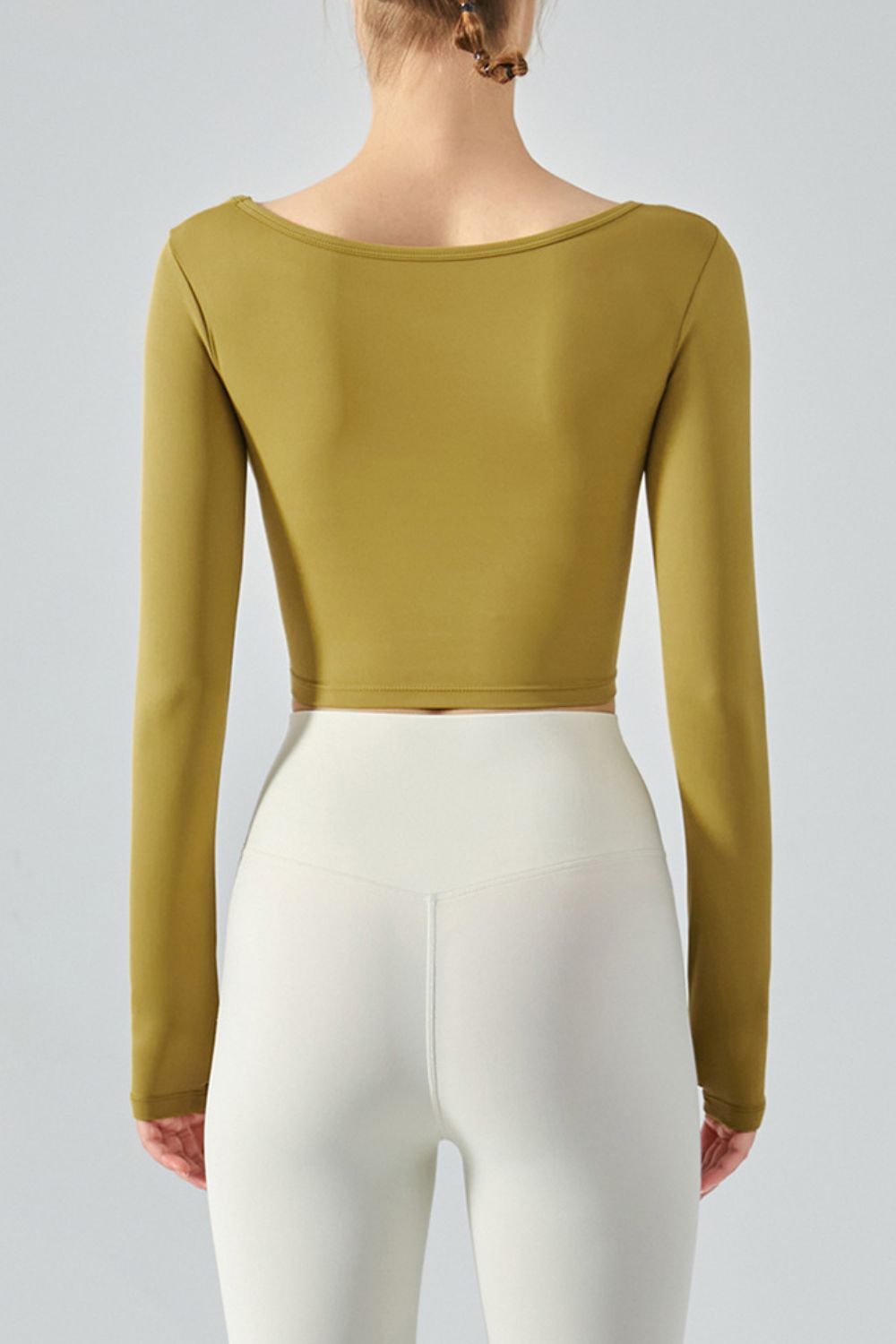 Seam Detail Thumbhole Sleeve Cropped Sports Top Trendsi