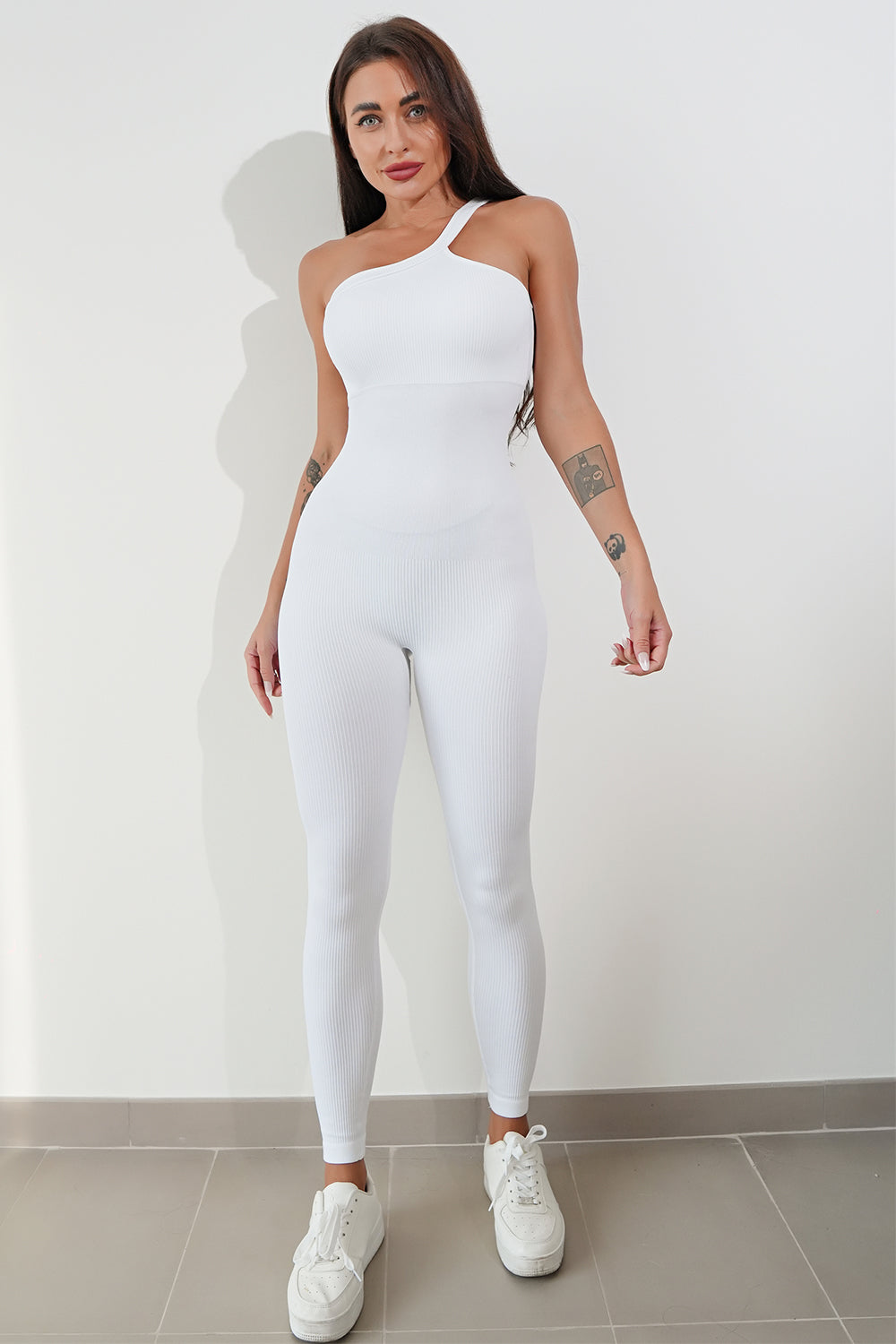 Asymmetrical Neck Wide Strap Active Jumpsuit – Sleek, Stretchy, and Stylish for Yoga, Workout, or Casual Wear