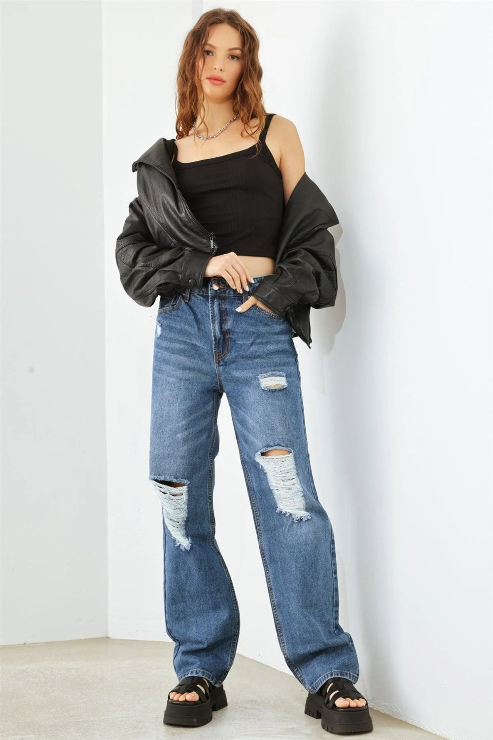 HAMMER COLLECTION Distressed High Waist Jeans - blue yonderz