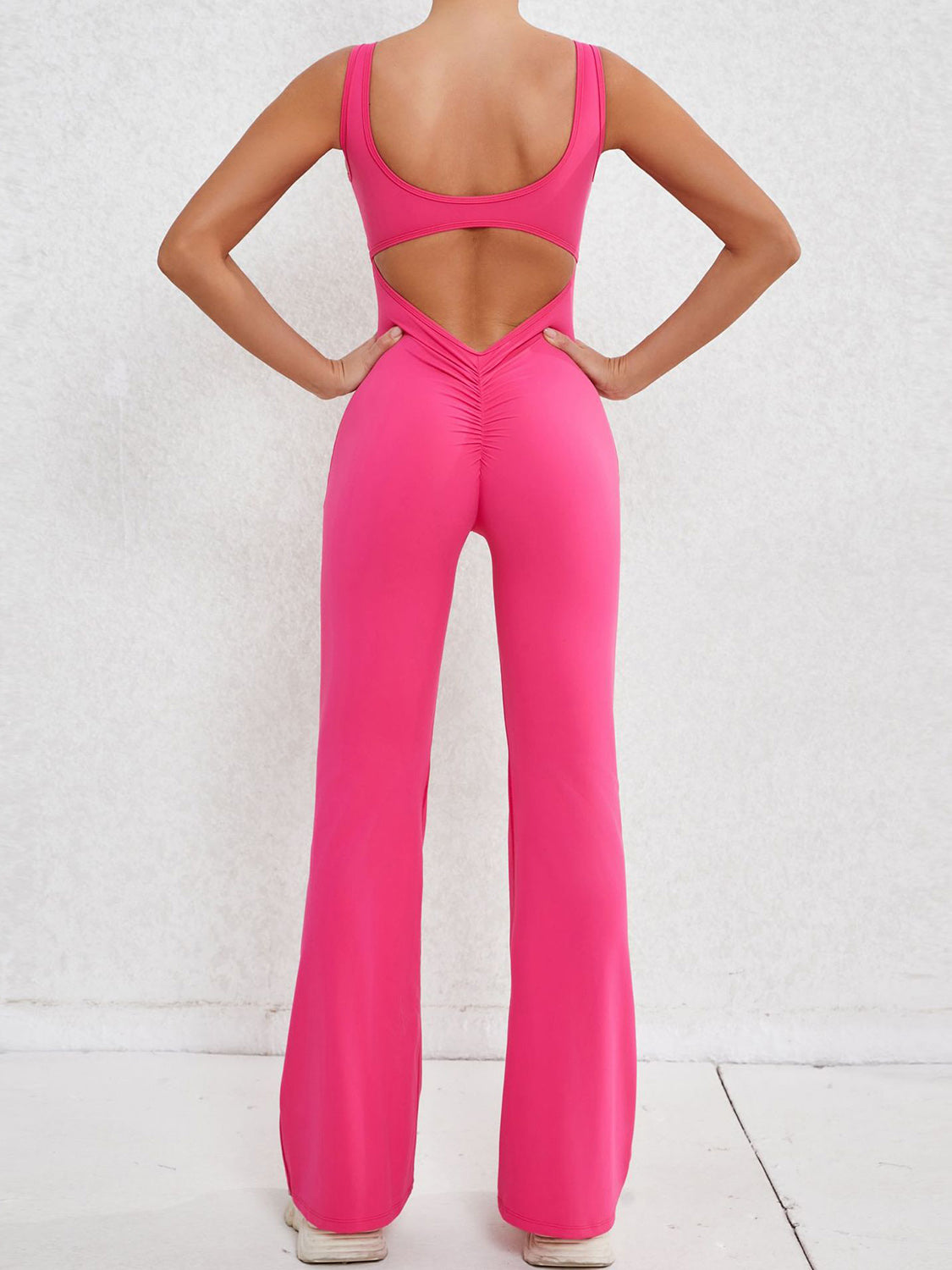 Cutout Wide Strap Scoop Neck Active Jumpsuit - bllue yonders