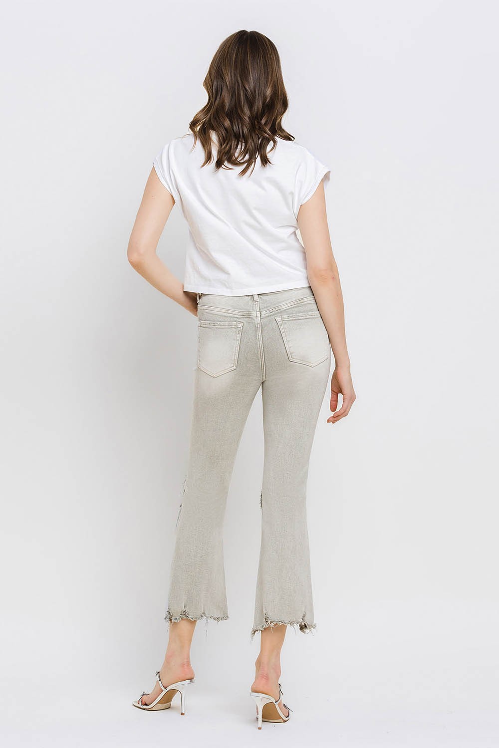 Lovervet Distressed Raw Hem Cropped Flare Jeans - blue yonderz
