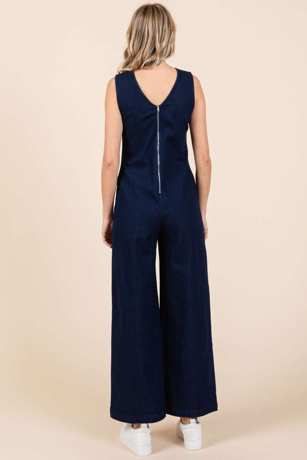 Mittoshop Sleeveless Wide Leg Denim Jumpsuit - blue yonderz