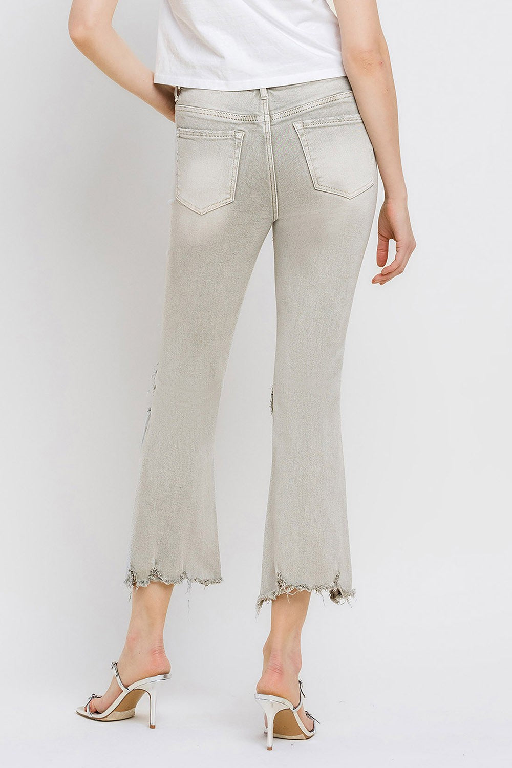 Lovervet Distressed Raw Hem Cropped Flare Jeans - blue yonderz
