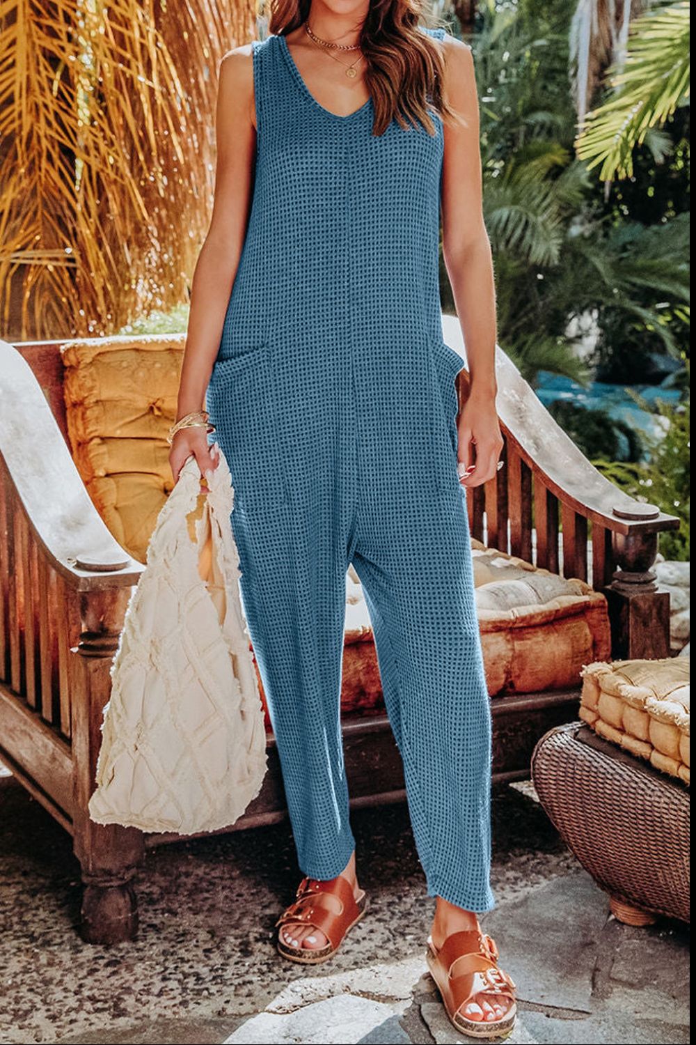 Double Take Full Size Sleeveless Straight Jumpsuit - bllue yonders