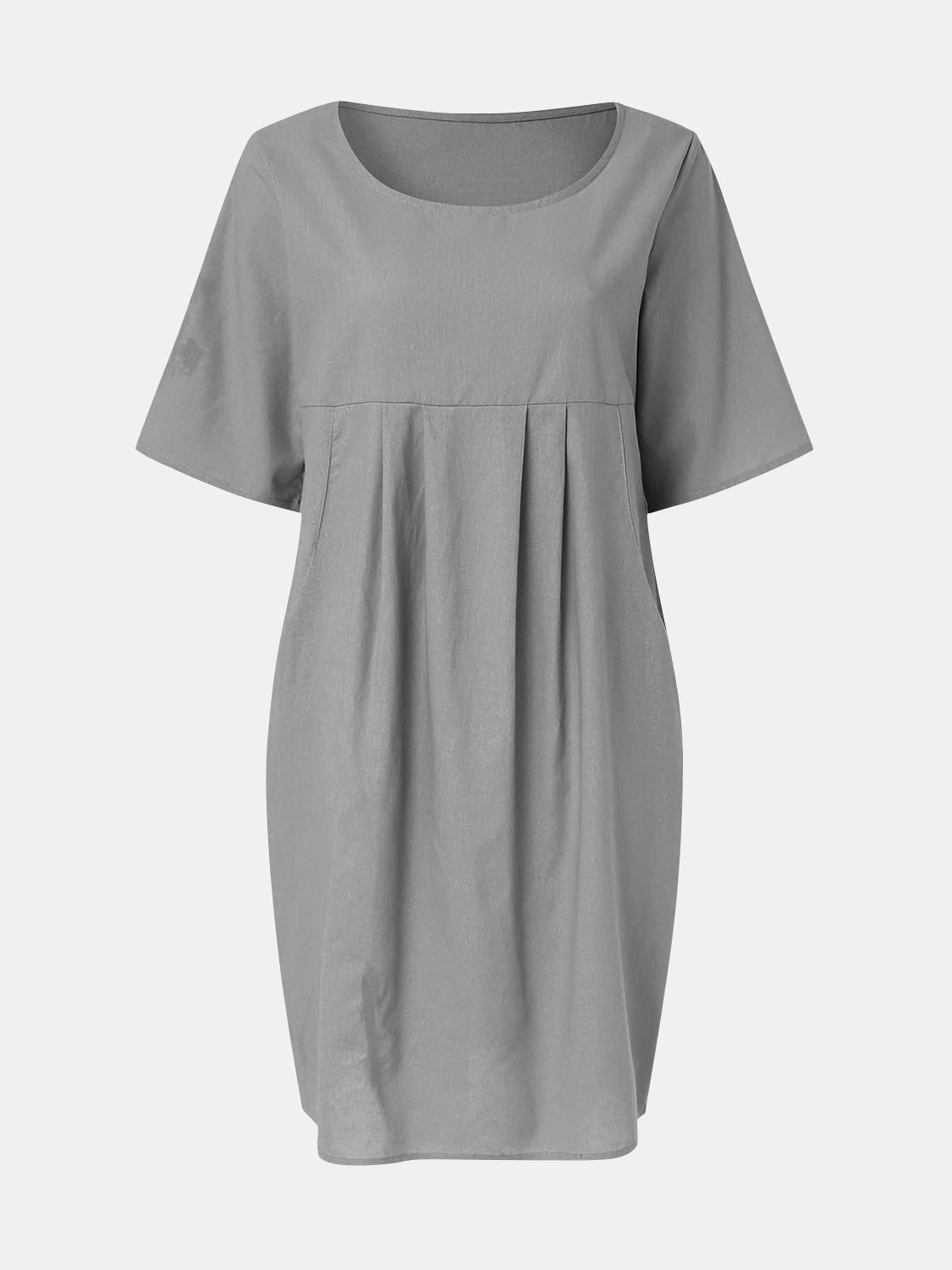 Full Size Round Neck Half Sleeve Dress with Pockets - bllue yonders