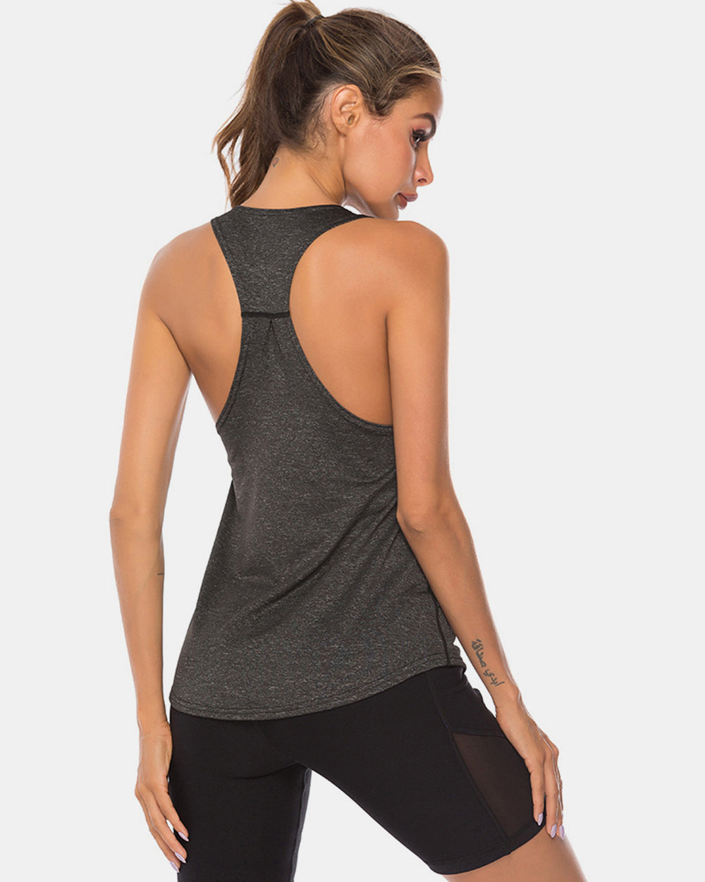 Full Size Scoop Neck Wide Strap Active Tank - bllue yonders