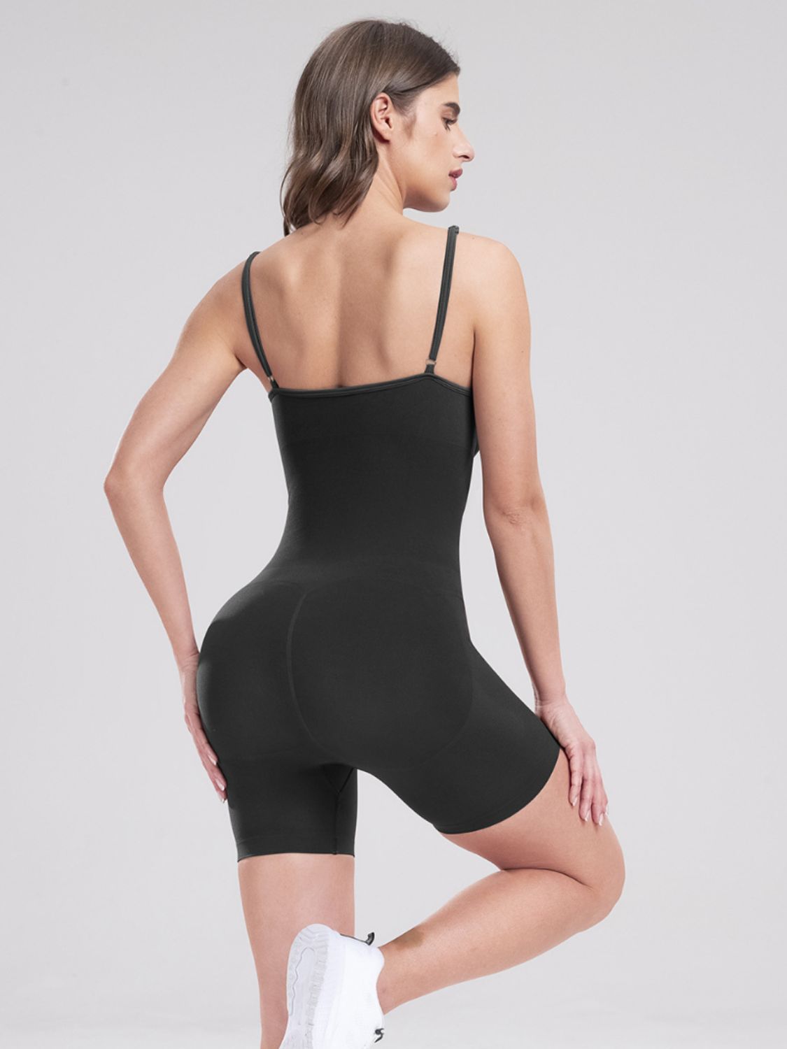 Scoop Neck Spaghetti Strap Active Romper - bllue yonders