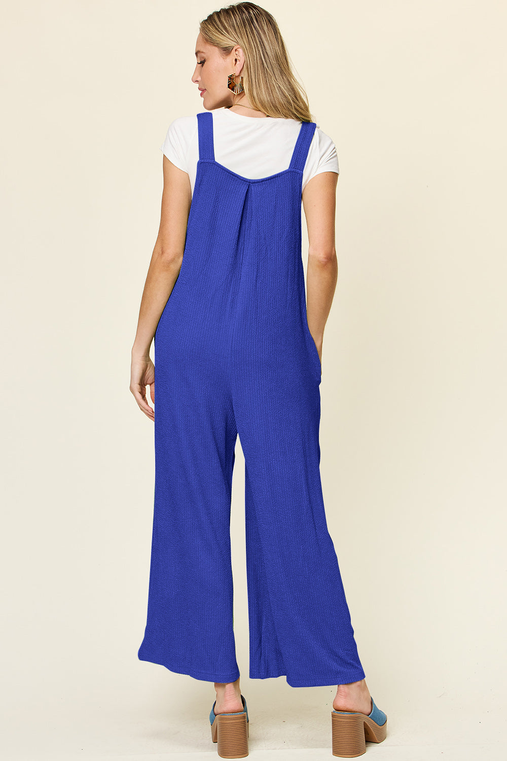 Double Take Full Size Texture Sleeveless Wide Leg Overall - bllue yonders