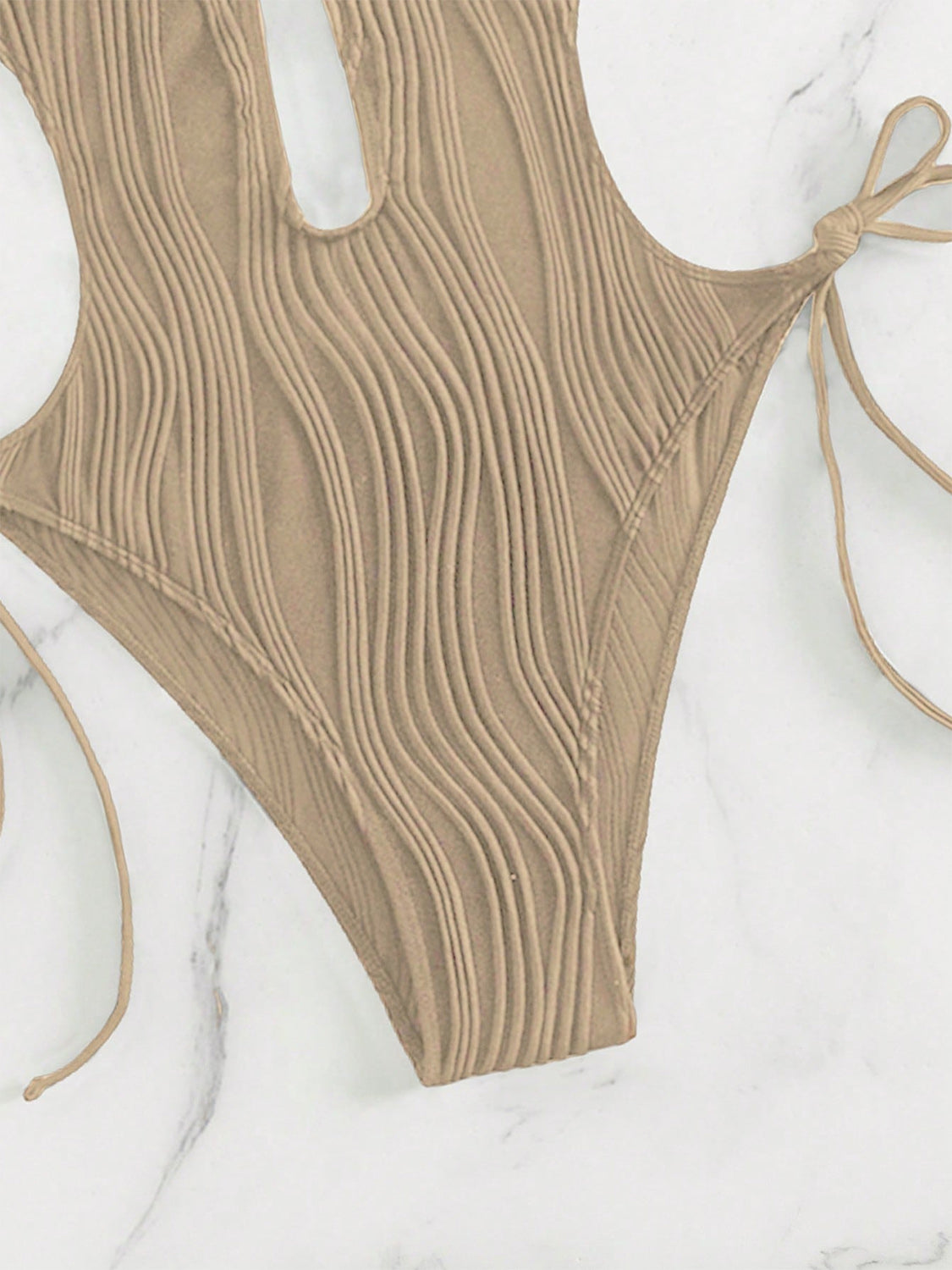 Textured Cutout Tied One-Piece Swimwear Trendsi