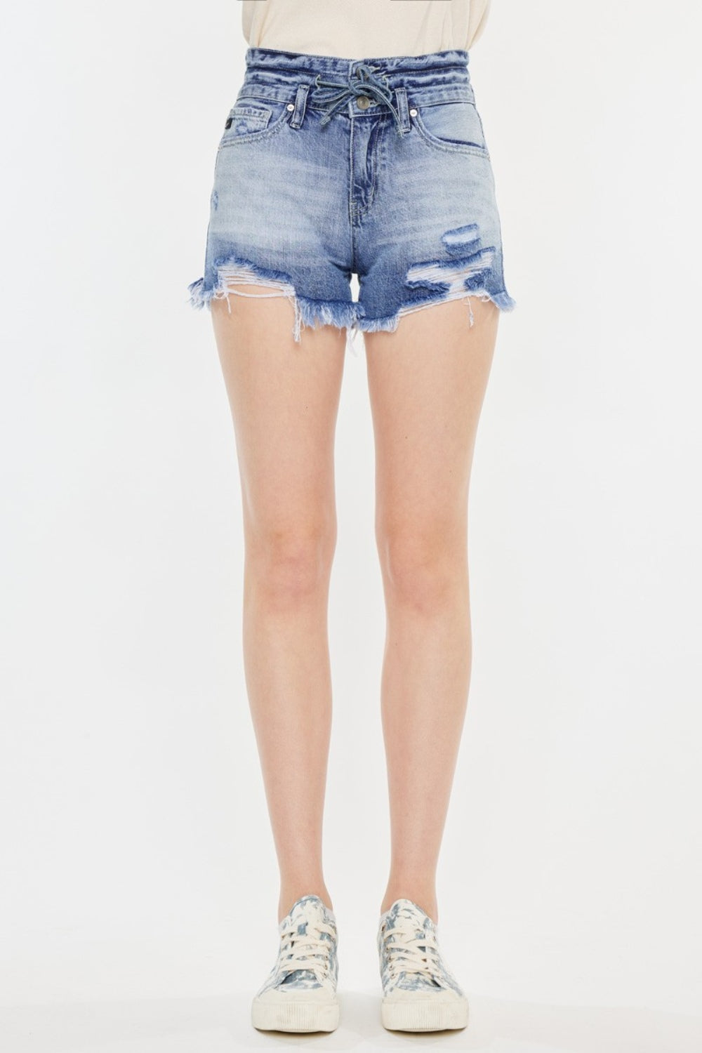 Kancan High Rise Frayed Hem Denim Shorts - bllue yonders